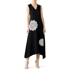 Tory Burch Embroidered Black Maxi Dress SZ14